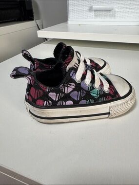 Converse Kids Black Canvas Sneakers with Multicolor Hearts